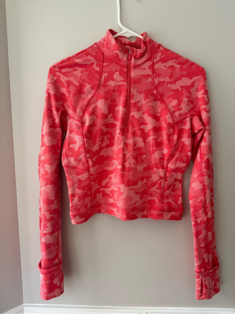 Lululemon It’s Rulu Run Cropped Half Zip Sweater Pink Camo Size 8